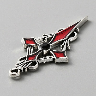 Jet Rhinestone Cross Pendatn with Red Enamel LS-ENAM-WH0001-06AS-03-1