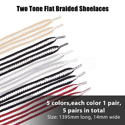 5 Pairs 5 Colors Two Tone Flat Polyester Braided Shoelaces DIY-FH0005-41A-02-1
