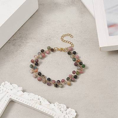 Natural Multicolor Tourmaline Round Beaded Charm Bracelet BJEW-TA00220-1
