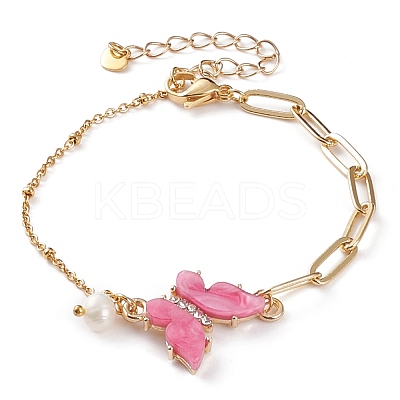 Brass Micro Pave Cubic Zirconia Butterfly Link Bracelets BJEW-JB05834-1