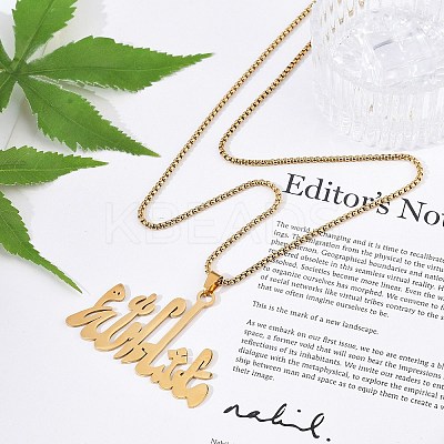 201 Stainless Steel Arabic Pendant Box Chain Necklaces for Women Men NJEW-R013-06G-1