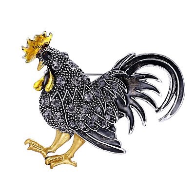 Rhinestone Rooster Brooch Pin ZODI-PW0001-123D-1