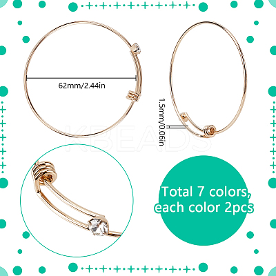 14Pcs 7 Colors Golden 304 Stainless Steel with Rhinestone Expandable Bangles BJEW-SC0001-26-1