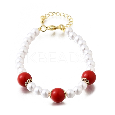 Brass ABS Imitation Pearl Beaded Bracelets for Women BJEW-D317-02G-1