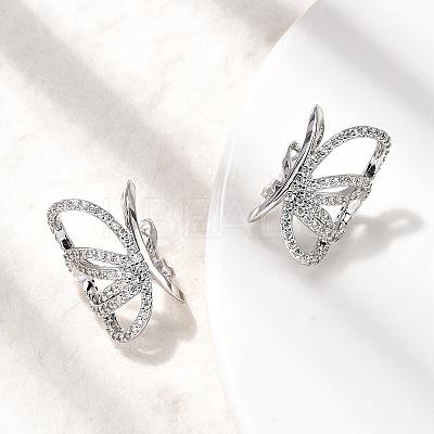 Brass Micro Pave Clear Cubic Zirconia Butterfly Cuff Earrings EJEW-P322-16P-1