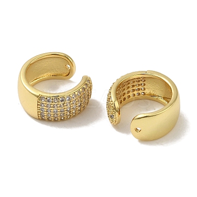 Rack Plating Brass Micro Pave Clear Cubic Zirconia Ring Cuff Earrings for Women EJEW-P280-12G-1