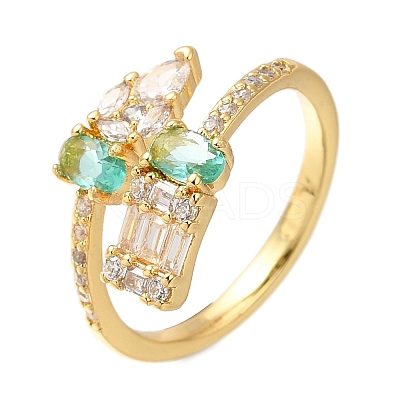 Rack Plating Brass Micro Pave Cubic Zirconia Open Cuff Rings for Women RJEW-M022-37G-1