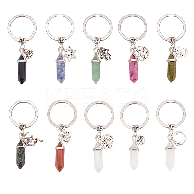 10Pcs Bullet Gemstone Pendant Keychain KEYC-AB00007-1