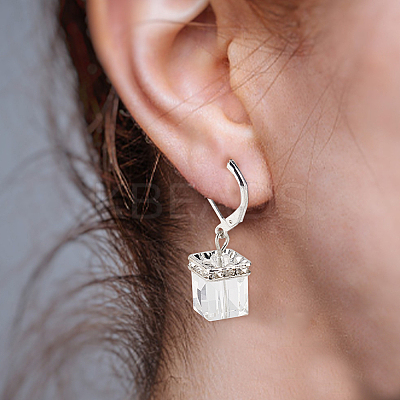 3 Pairs 3 Colors Bling Glass Cube Dangle Leverback Earrings EJEW-AN0002-81-1