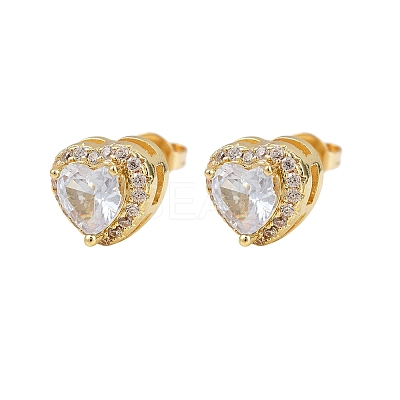 Brass Micro Pave Clear Cubic Zirconia Stud Earrings EJEW-Z128-01G-02-1