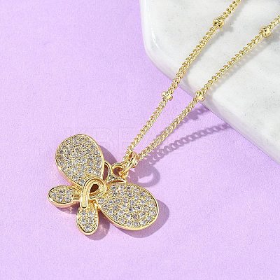 Brass Micro Pave Clear Cubic Zirconia Pendant Necklaces NJEW-D306-01G-A-1