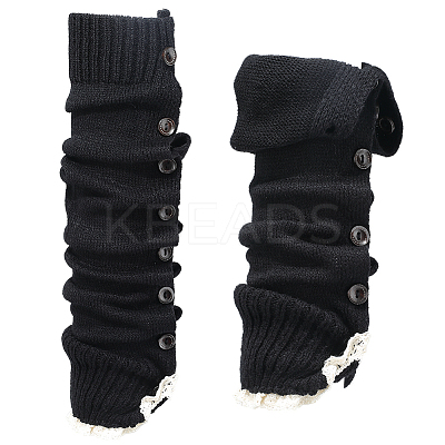 Acrylic Fiber Knit Socks with Button AJEW-WH20080-20B-1