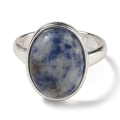 Natural & Synthetic Gemstone Oval Adjustable Rings RJEW-K371-07S-1