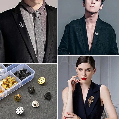 56Pcs 5 Style Brass & Alloy & Silicone Lapel Pin Back Kits DIY-YW0008-35-1
