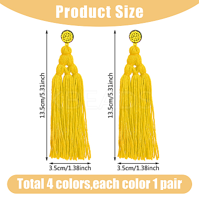 4 Pairs 4 Colors Polyester Tassels Earrings with Seed Beaded EJEW-FI0002-96-1