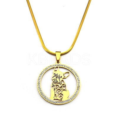 201 Stainless Steel French Bulldog Pendant Necklaces NJEW-S007-27G-1
