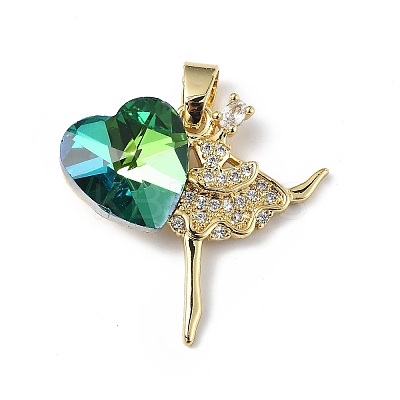 Real 18K Gold Plated Rack Plating Brass Micro Pave Clear Cubic Zirconia Pendants KK-C015-15G-09-1