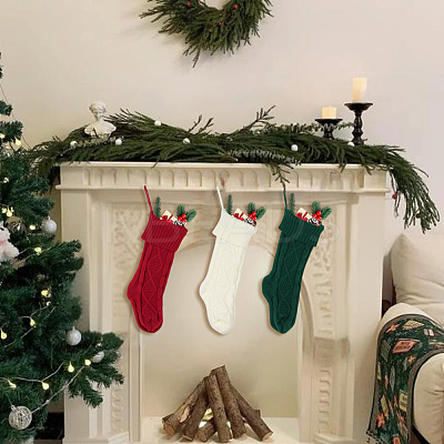 3Pcs 3 Colors Knitted Acrylic Fiber Hanging Stocking Bags AJEW-SP0004-03-1