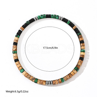 Synthetic Malachite & Non-magnetic Hematite & Natural Picture Jasper Beads Stretch Bracelets for Men NI3669-1