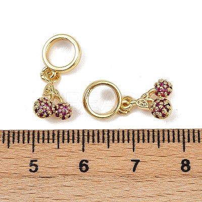 Brass Micro Pave Deep Pink Cubic Zirconia Cherry Pendants KK-H072-06G-1