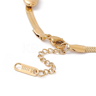 Ion Plating(IP) 304 Stainless Steel Heart Beaded Herringbone Chain Bracelet for Women BJEW-G656-05G-1
