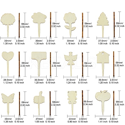 60Pcs 12 Styles Wood Pieces WOOD-CJ0002-05-1