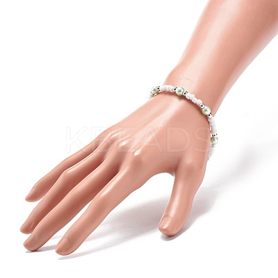 Plastic & Glass Pearl & Seed Beaded Bracelet and Necklace SJEW-JS01255-1