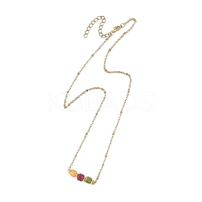 Natural Multicolor Tourmaline Faceted Cube Beads Pendant 304 Stainless Steel Satellite Chain Necklacs for Women NJEW-JN06541-01-1