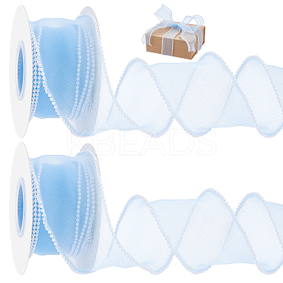 5 Yards Organza Plastic Ribbon with Plastic Pearl Edged OCOR-WH0101-185C-1