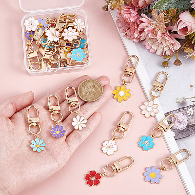 27Pcs 9 Styles Daisy Alloy Enamel Pendant Decoration HJEW-NB00269-1