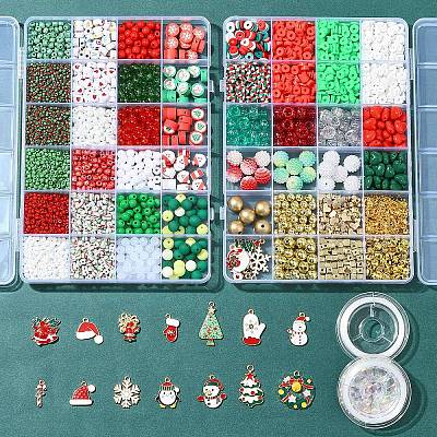 DIY Christmas Themed Acrylic & Glass Seed & Polymer Clay Beads Bracelet Kits DIY-FS0007-95-1
