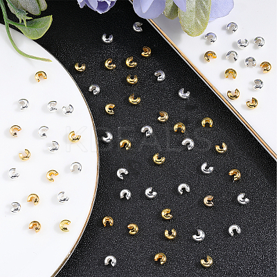 200Pcs 2 Colors Brass Crimp Beads Covers KK-SP0001-90B-1