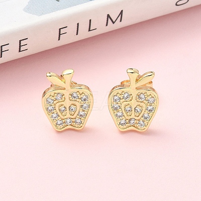 Apple Brass Micro Pave Clear Cubic Zirconia Stud Earrings EJEW-Z144-24G-1