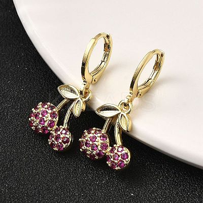 Brass Micro Pave Cubic Zirconia Cherry Dangle Earrings EJEW-L305-02G-1