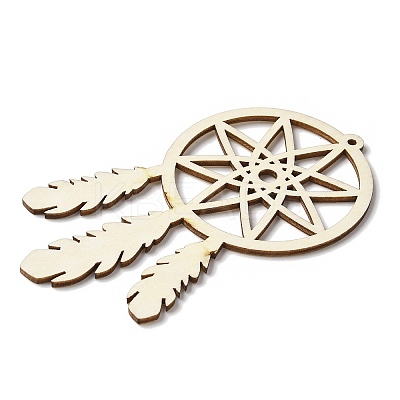 10Pcs Woven Net/Web with Feather Unfinished Blank Wooden Pendants for Painting Arts FIND-R052-01A-1