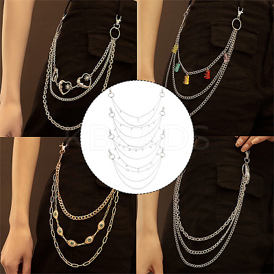 4Pcs 4 Style Butterfly & Cross & Sword Brass Pocket Pants Waist Chains with Zinc Alloy Clasps AJEW-GO00021-1