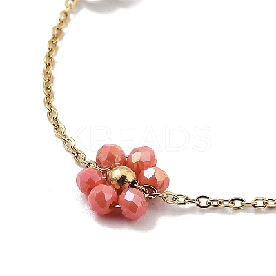 Glass and ABS Plastic Flower Link Chain Necklaces NJEW-H041-05G-01-1