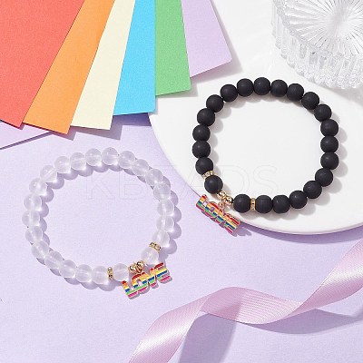 2Pcs 2 Style Synthetic Hematite & Glass Round Beaded Stretch Bracelets Set BJEW-JB10050-02-1