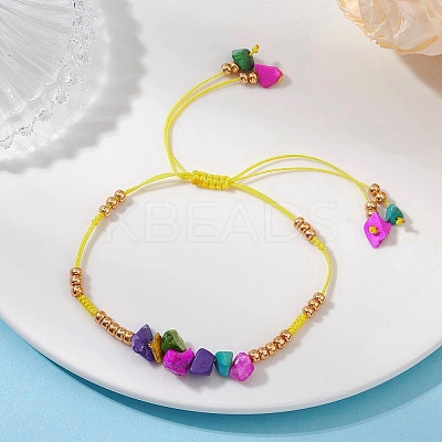 Dyed Synthetic Turquoise Chip & MIYUKI Round Rocailles Beads Braided Bead Bracelets BJEW-MZ00252-02-1