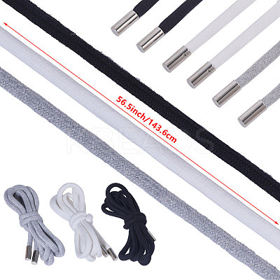 6Pcs 3 Colors Cotton Replacement Drawstring Cords AJEW-CA0004-37-1
