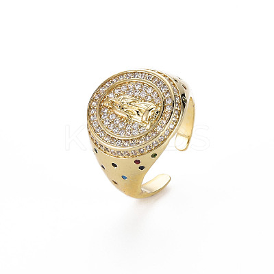 Colorful Cubic Zirconia Flat Round with Jesus Wide Band Cuff Ring RJEW-N035-081-NF-1