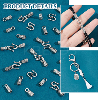 100PCS Tibetan Style Alloy Cord Ends with 100PCS Alloy Hook and S-Hook Clasps TIBE-NB0001-28-1