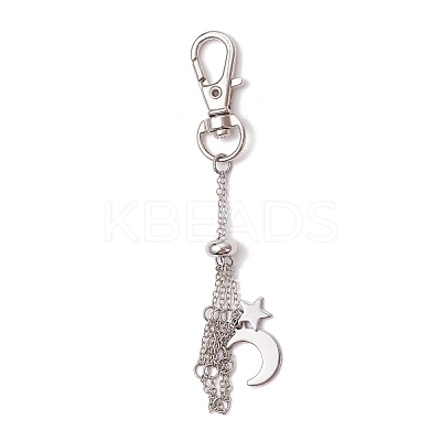3Pcs Moon & Star Brass Cable Chains Macrame Pouch Empty Stone Holder Pendant Decorations KK-CJA6FD-P-1