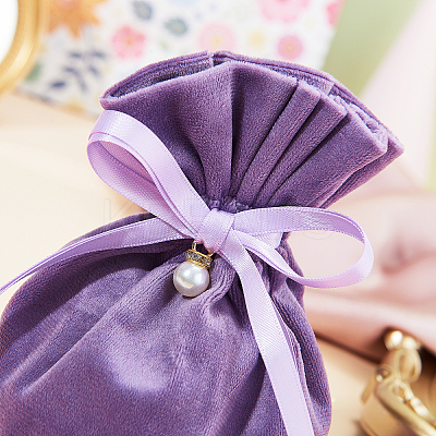 Velvet Jewelry Bags with Drawstring & Plastic Imitation Pearl TP-CJC0001-03H-1