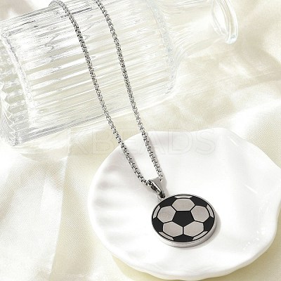 201 Stainless Steel Black Enamel Football Pendant Box Chain Necklaces NJEW-H055-05P-1