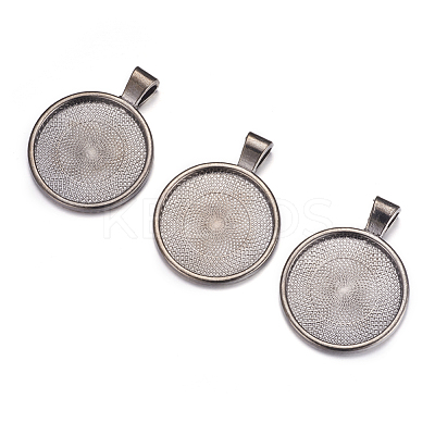 Flat Round Alloy Pendant Cabochon Settings PALLOY-A15654-B-NF-1