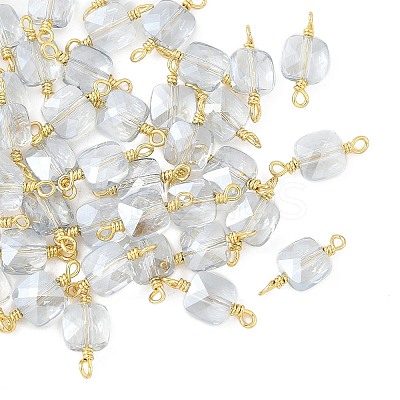 Glass Faceted Square Connector Charms KK-C097-09G-02-1