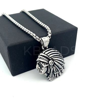 Vintage 304 Stainless Steel Native American Pendant Hip Hop Men's Necklaces ZS3655-1