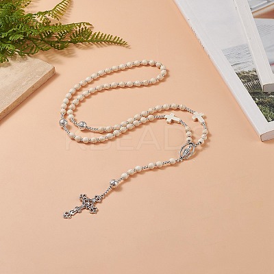 Natural Lava Rock & Synthetic Turquoise Rosary Bead Necklace NJEW-JN04237-02-1
