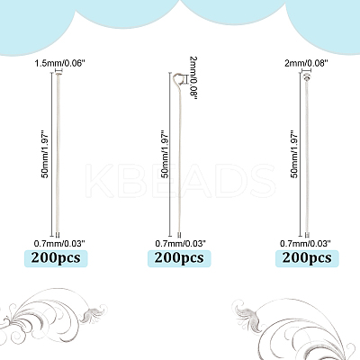 600Pcs 3 Styles 304 Stainless Steel Head Pins and Eye Pins Sets STAS-PH0004-89-1